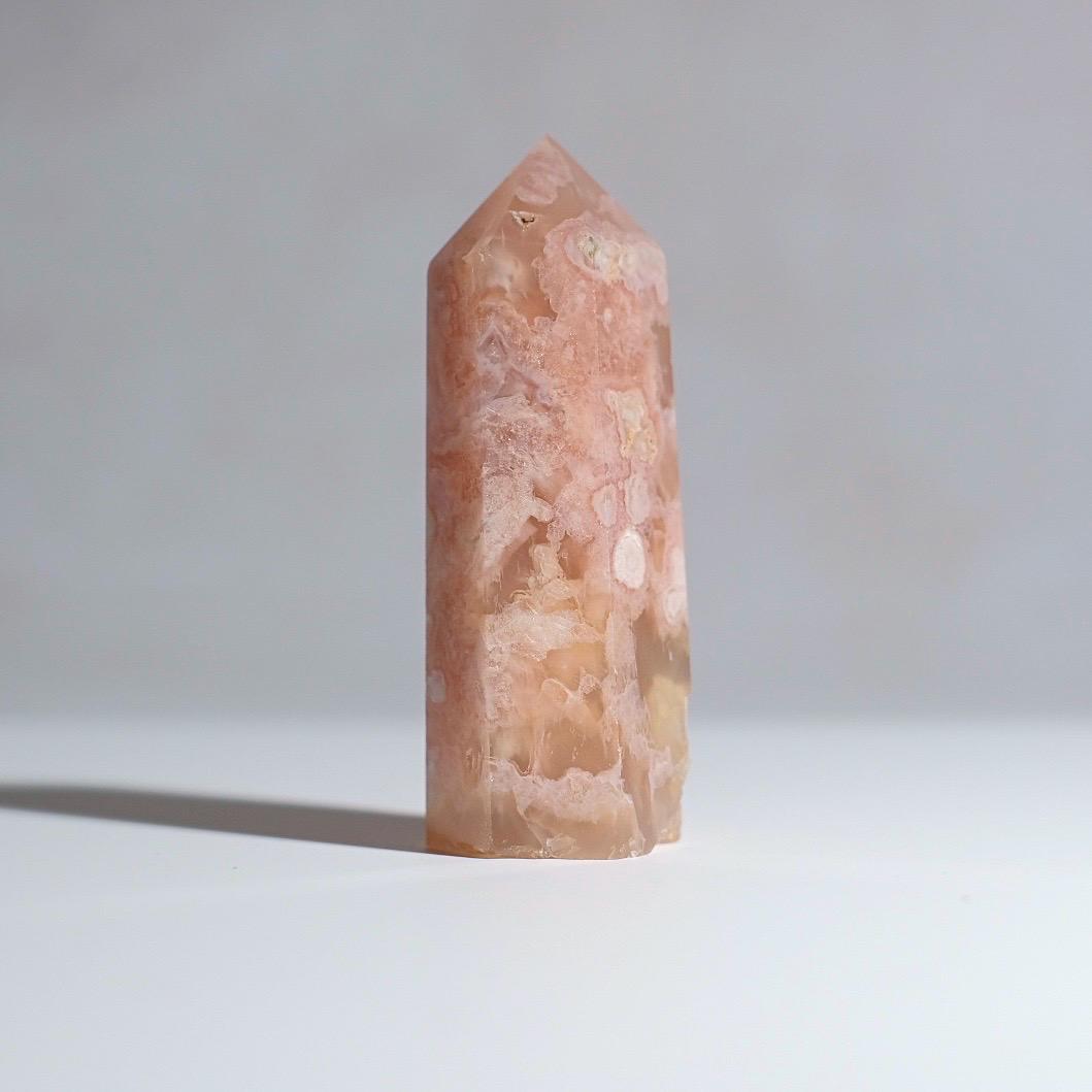 Pink Flower Agate Point | Cherry Blossom Agate Crystal Tower