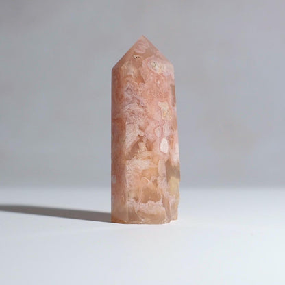 Pink Flower Agate Point | Cherry Blossom Agate Crystal Tower