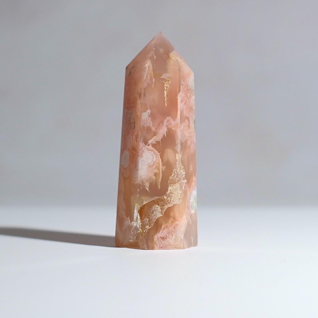 Pink Flower Agate Point | Cherry Blossom Agate Crystal Tower