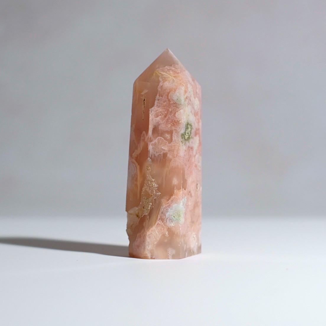 Pink Flower Agate Point | Cherry Blossom Agate Crystal Tower