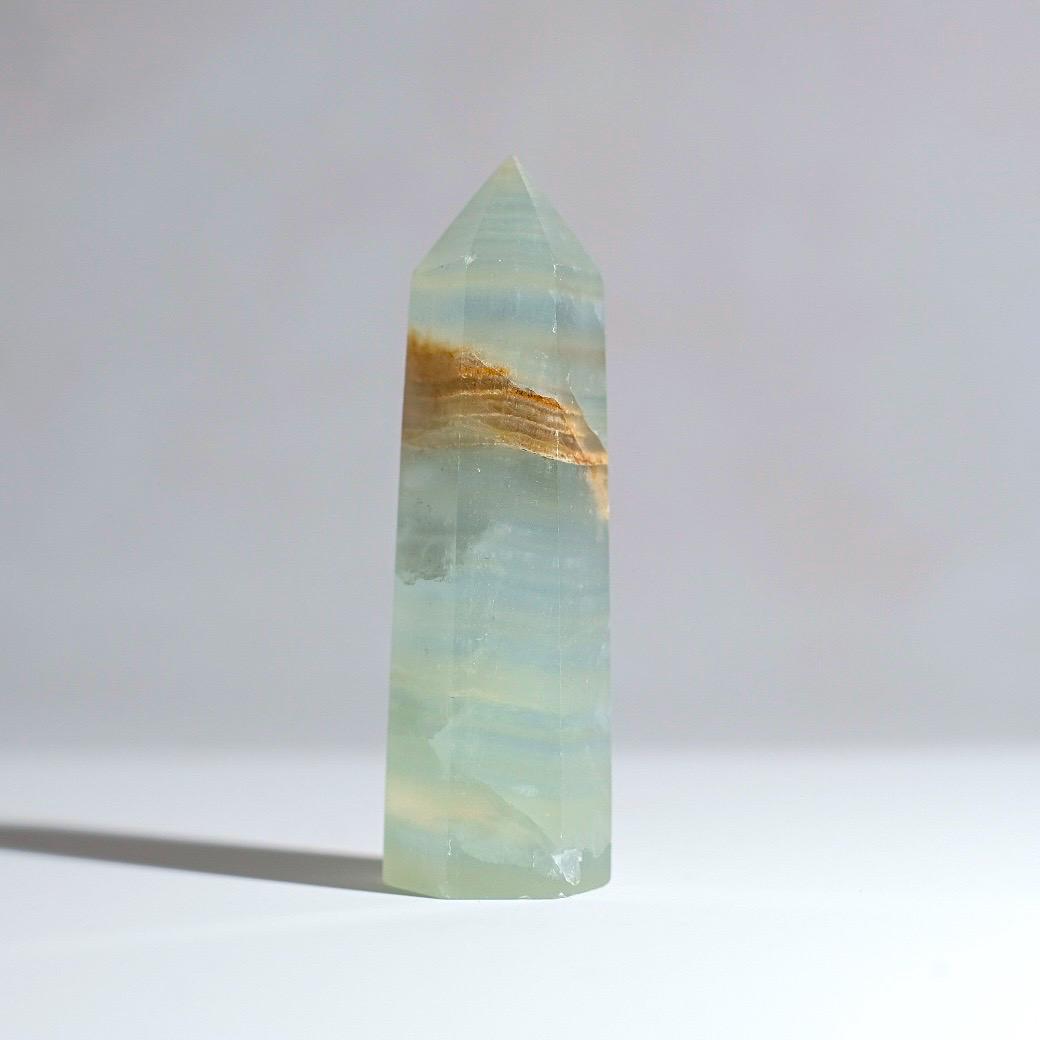 Lemurian Aquatine Calcite Point | Blue Onyx Crystal Tower