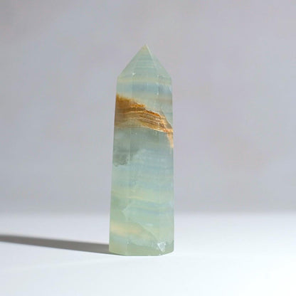 Lemurian Aquatine Calcite Point | Blue Onyx Crystal Tower