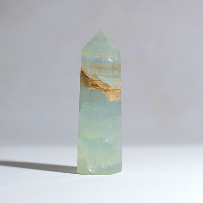 Lemurian Aquatine Calcite Point | Blue Onyx Crystal Tower