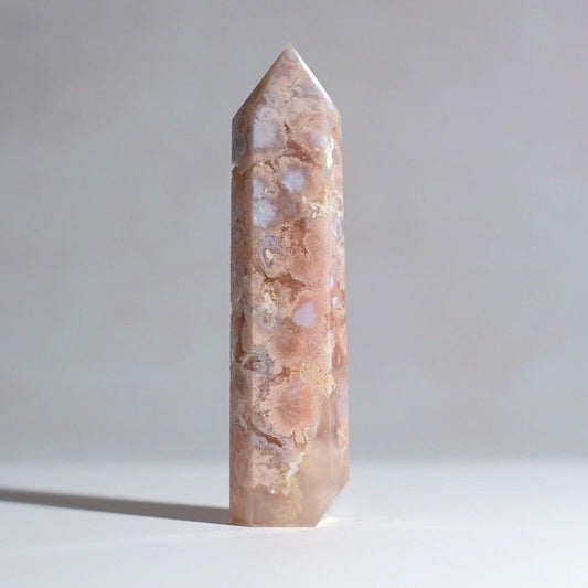 Pink Flower Agate Point | Cherry Blossom Agate Crystal Tower