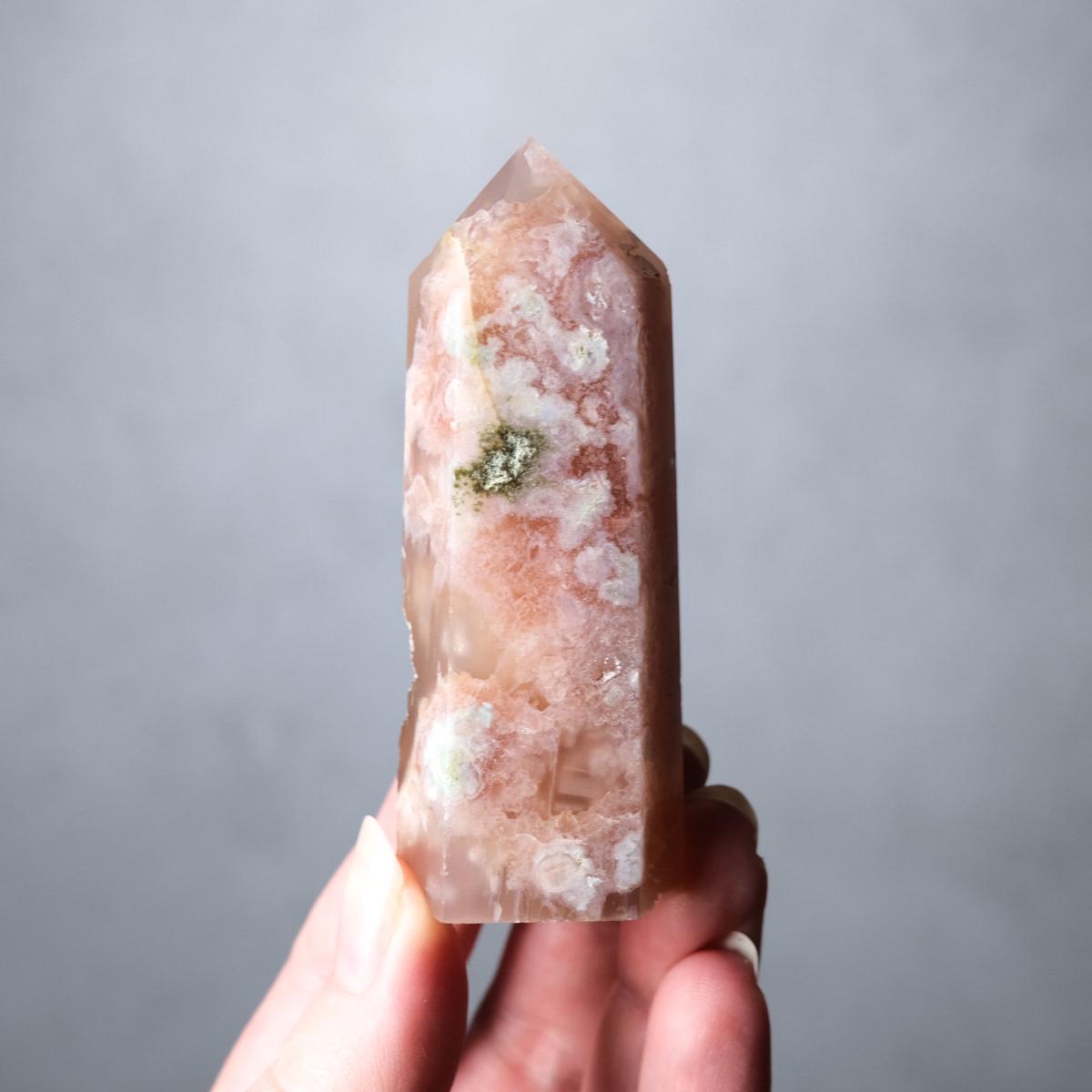 Pink Flower Agate Point | Cherry Blossom Agate Crystal Tower