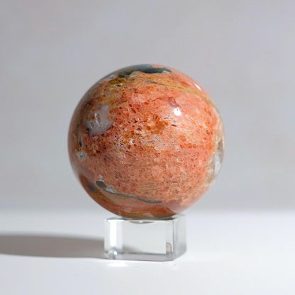 Blue Apatite in Orange Calcite Sphere | Apatite Jasper Crystal Sphere