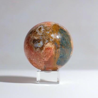 Blue Apatite in Orange Calcite Sphere | Apatite Jasper Crystal Sphere