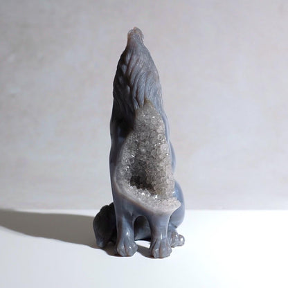 Stunning Druzy Agate Wolf Carving | Crystal Carving