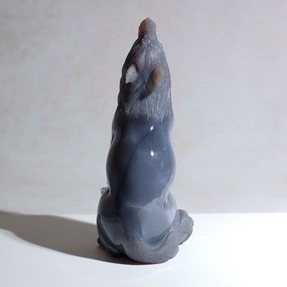 Stunning Druzy Agate Wolf Carving | Crystal Carving
