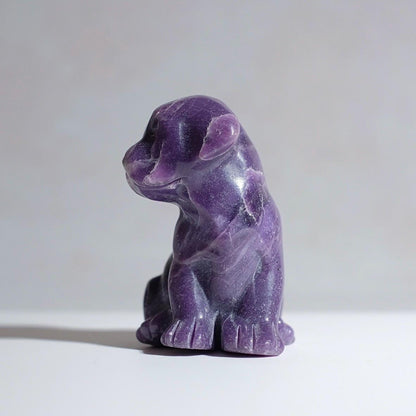 Lepidolite Dog Carving | Crystal Dog Figurine