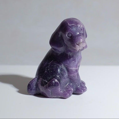 Lepidolite Dog Carving | Crystal Dog Figurine