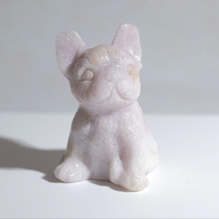 Pink Amethyst Dog Carving | French Bulldog