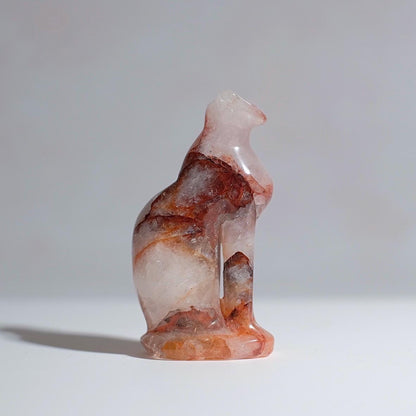 Fire Quartz Cat Carving | Egyptian Crystal Cat Figure