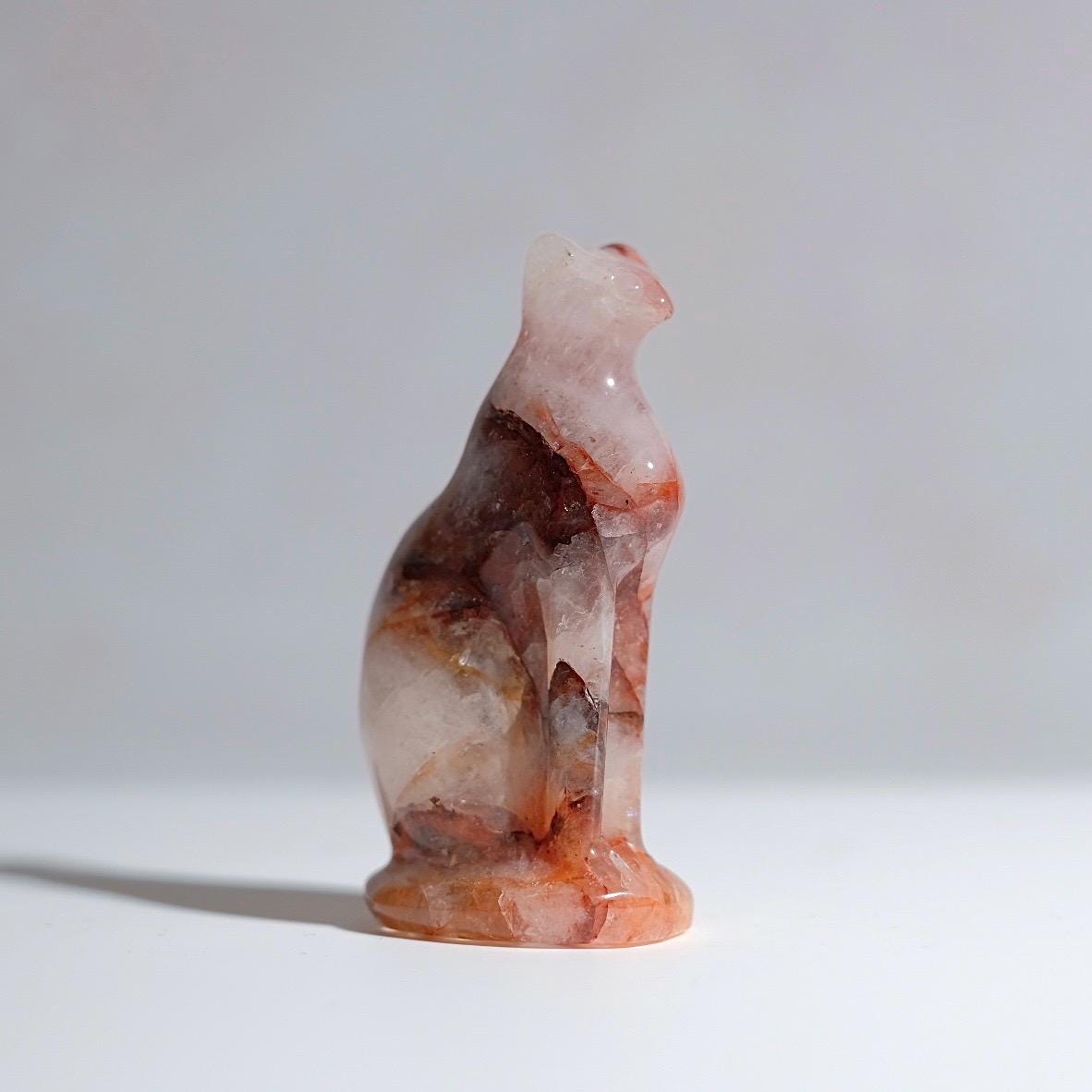 Fire Quartz Cat Carving | Egyptian Crystal Cat Figure