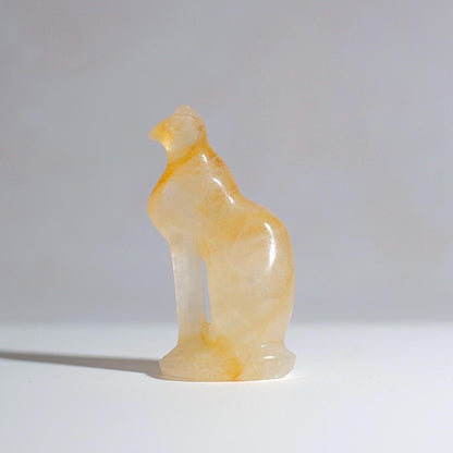 Golden Healer Quartz Cat Carving | Egyptian Crystal Cat Figure