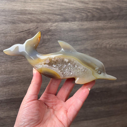 Druzy Agate Dolphin Carving | Agate Geode Dolphin | Crystal Dolphin