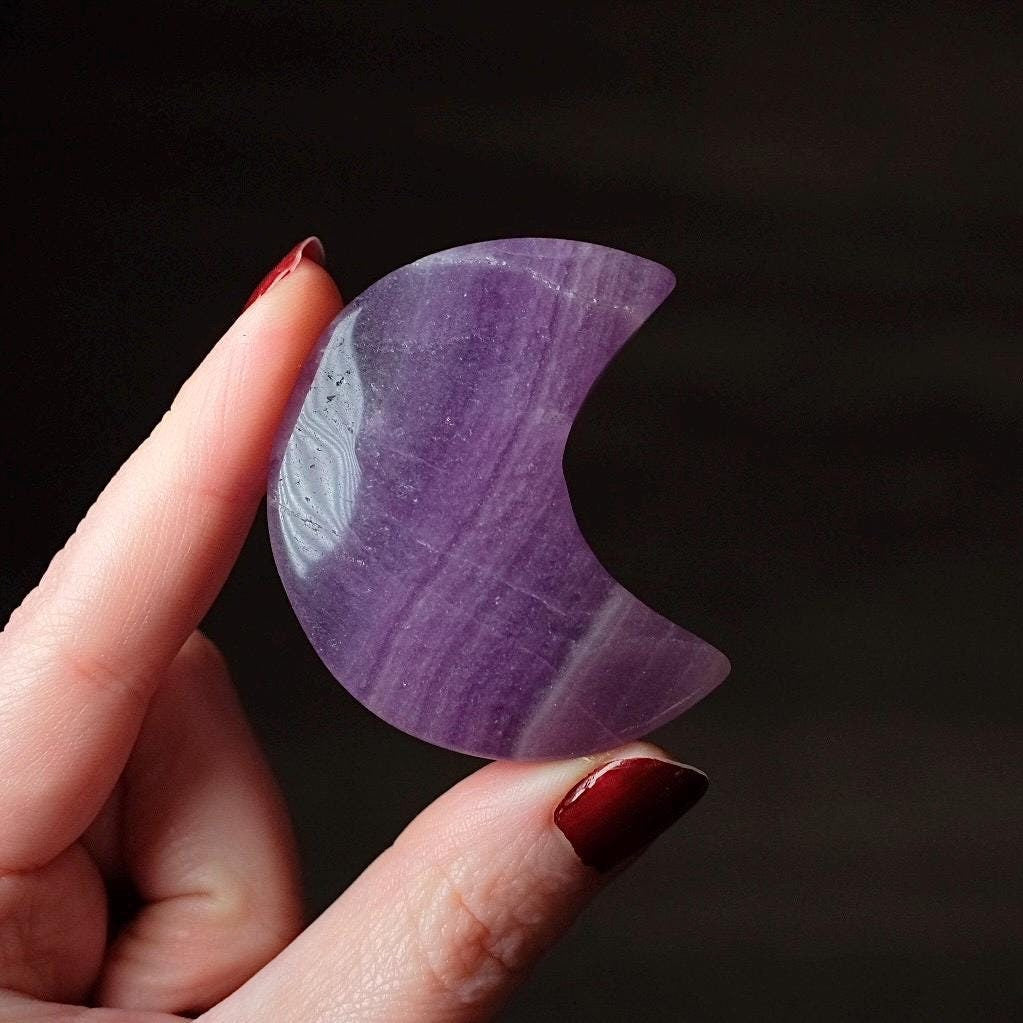 Silky Fluorite Moon | Purple Silk Fluorite Crystal Moon