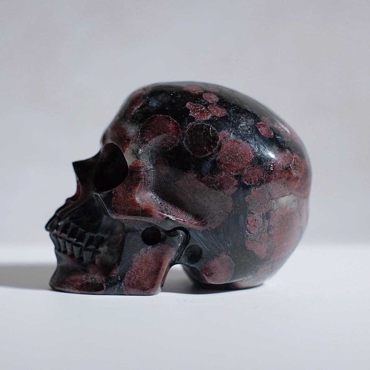 Arfvedsonite & Garnet Crystal Skull | Garnet Skull