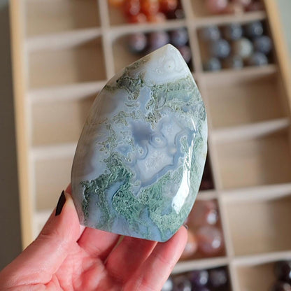 Druzy Moss Agate Freeform | Polished Crystal Freeform