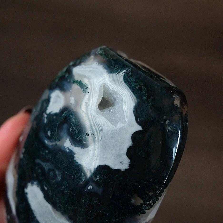 Druzy Moss Agate Freeform | Polished Crystal Freeform