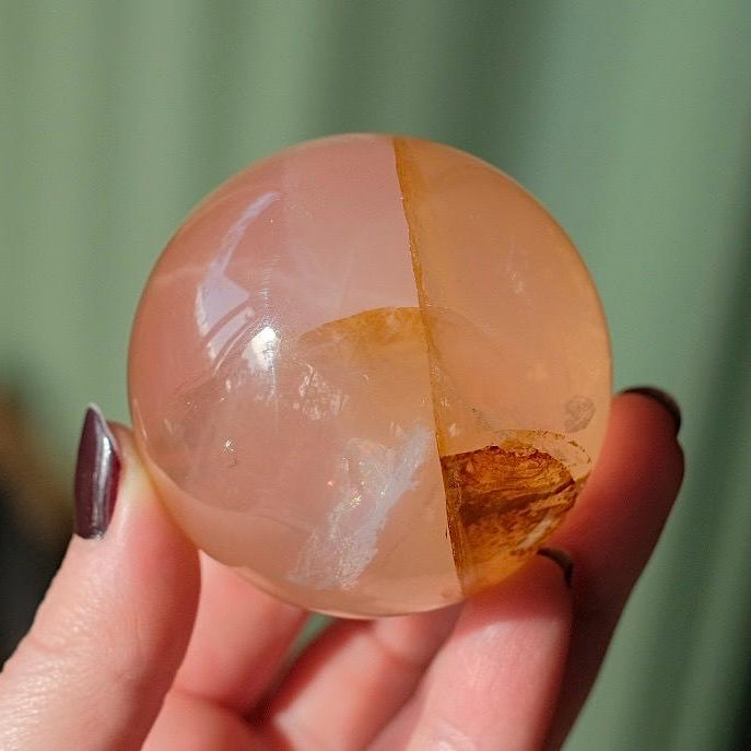 Star Rose Quartz Golden Healer Sphere | Star Golden Healer Quartz Crystal Sphere