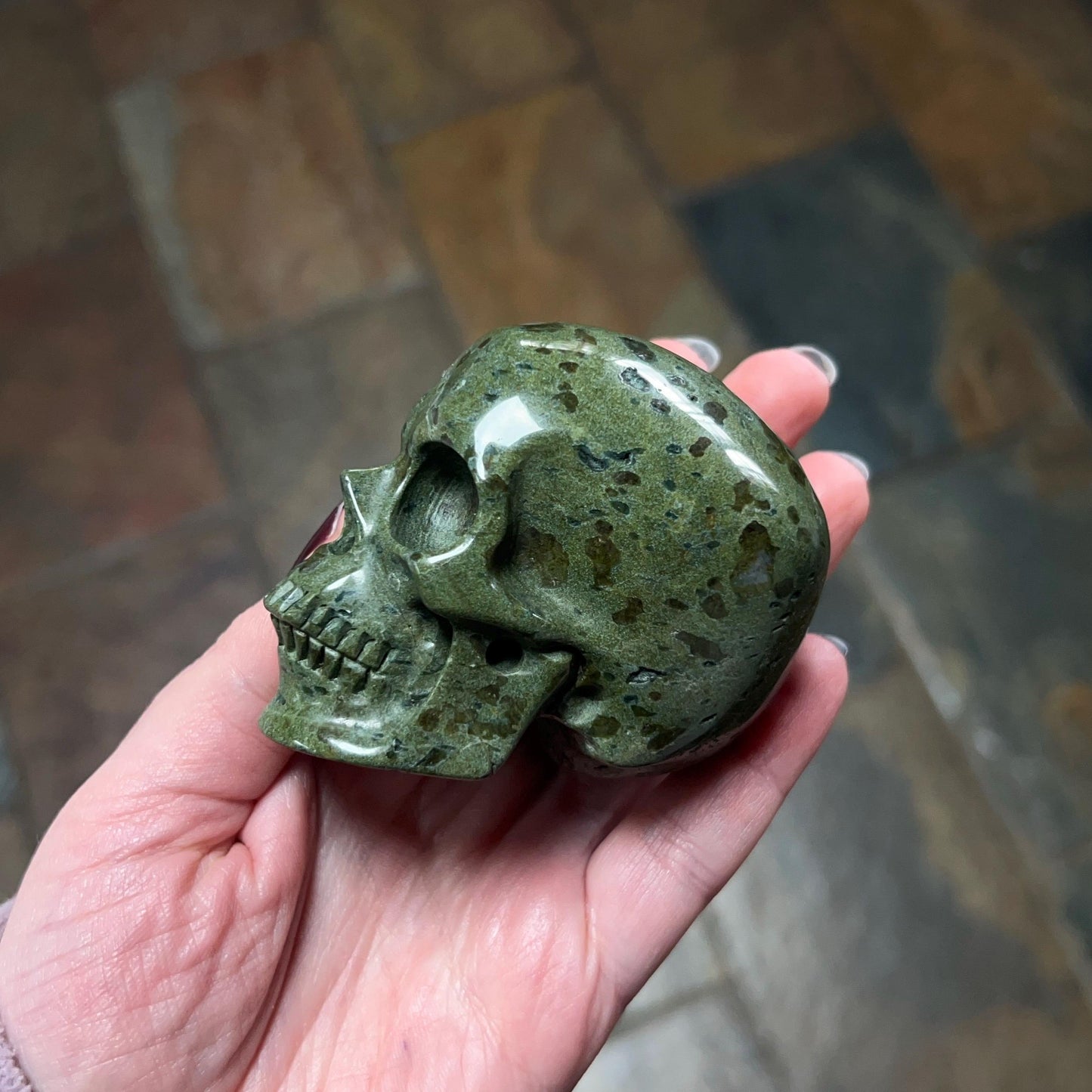 Dragon Blood Jasper Crystal Skull | Green Jasper Skull