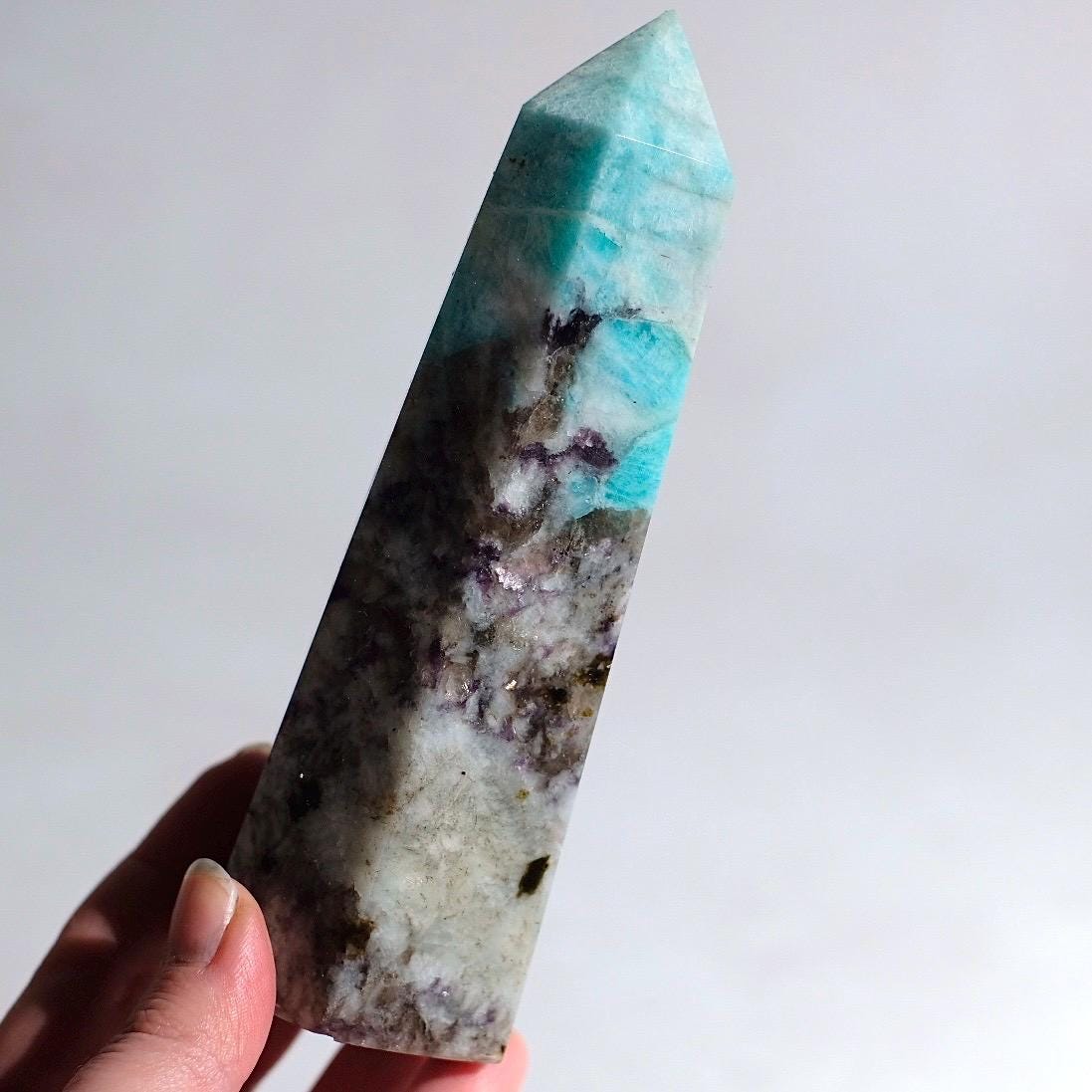 Amazonite + Lepidolite & Smokey Quartz Tower | Crystal Point