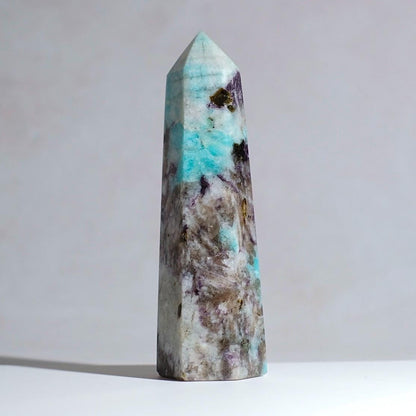 Amazonite + Lepidolite & Smokey Quartz Tower | Crystal Point