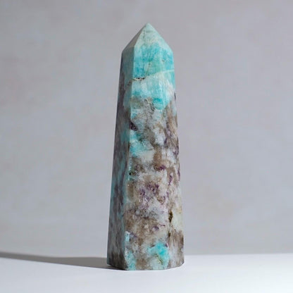 Amazonite + Lepidolite & Smokey Quartz Tower | Crystal Point