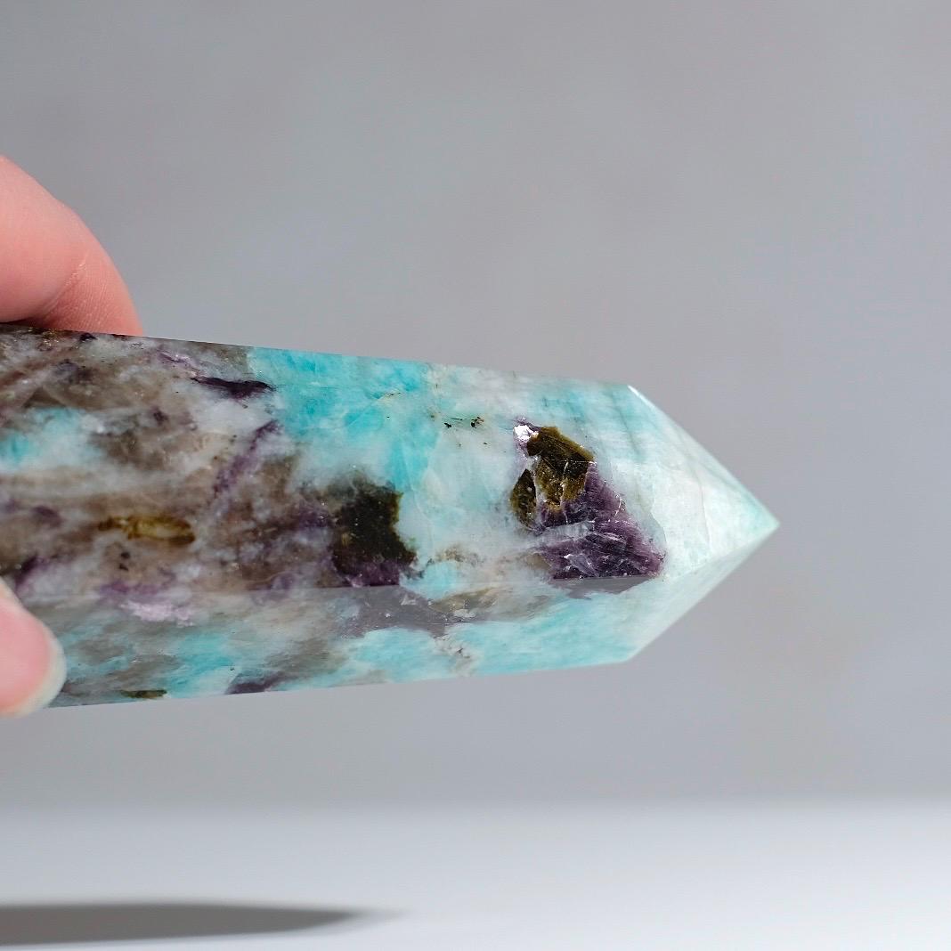 Amazonite + Lepidolite & Smokey Quartz Tower | Crystal Point