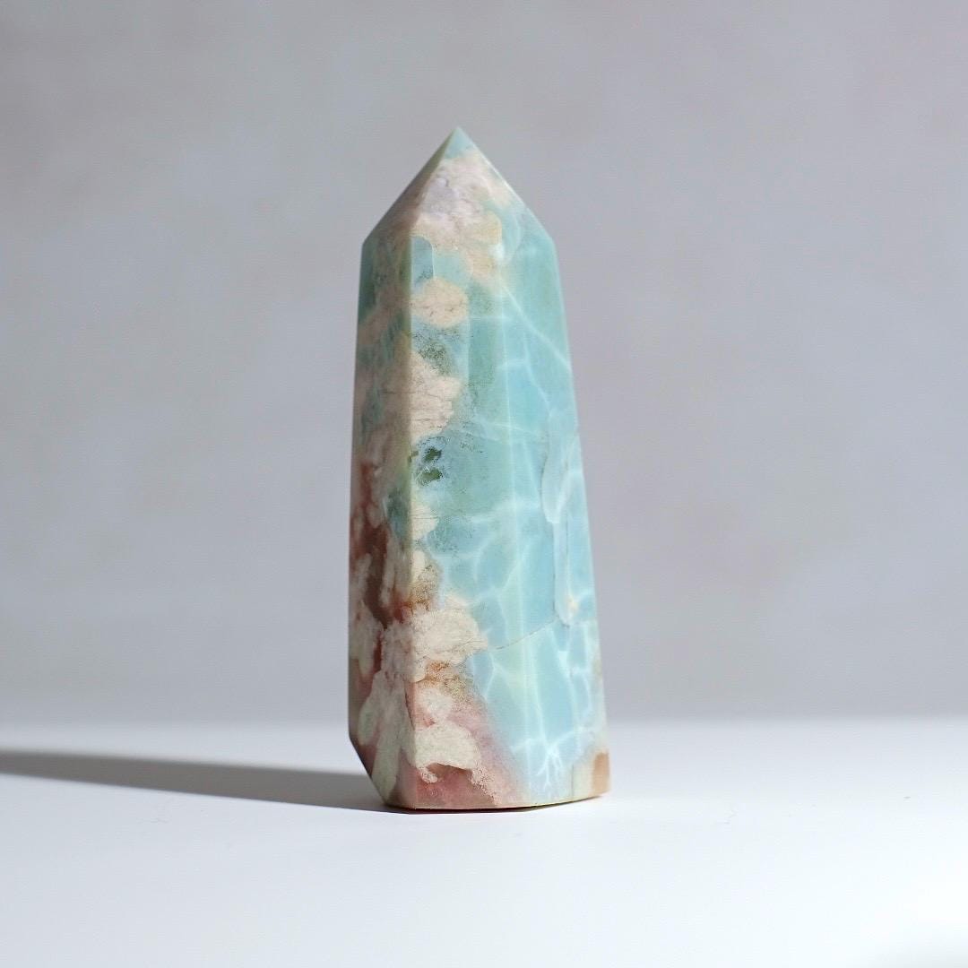 Rare Blue Flower Agate Tower | Green Flower Agate Crystal Point