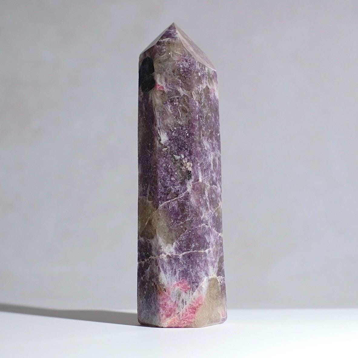 Unicorn Stone Tower w. Apatite | Pink Tourmaline + Lepidolite Crystal Point