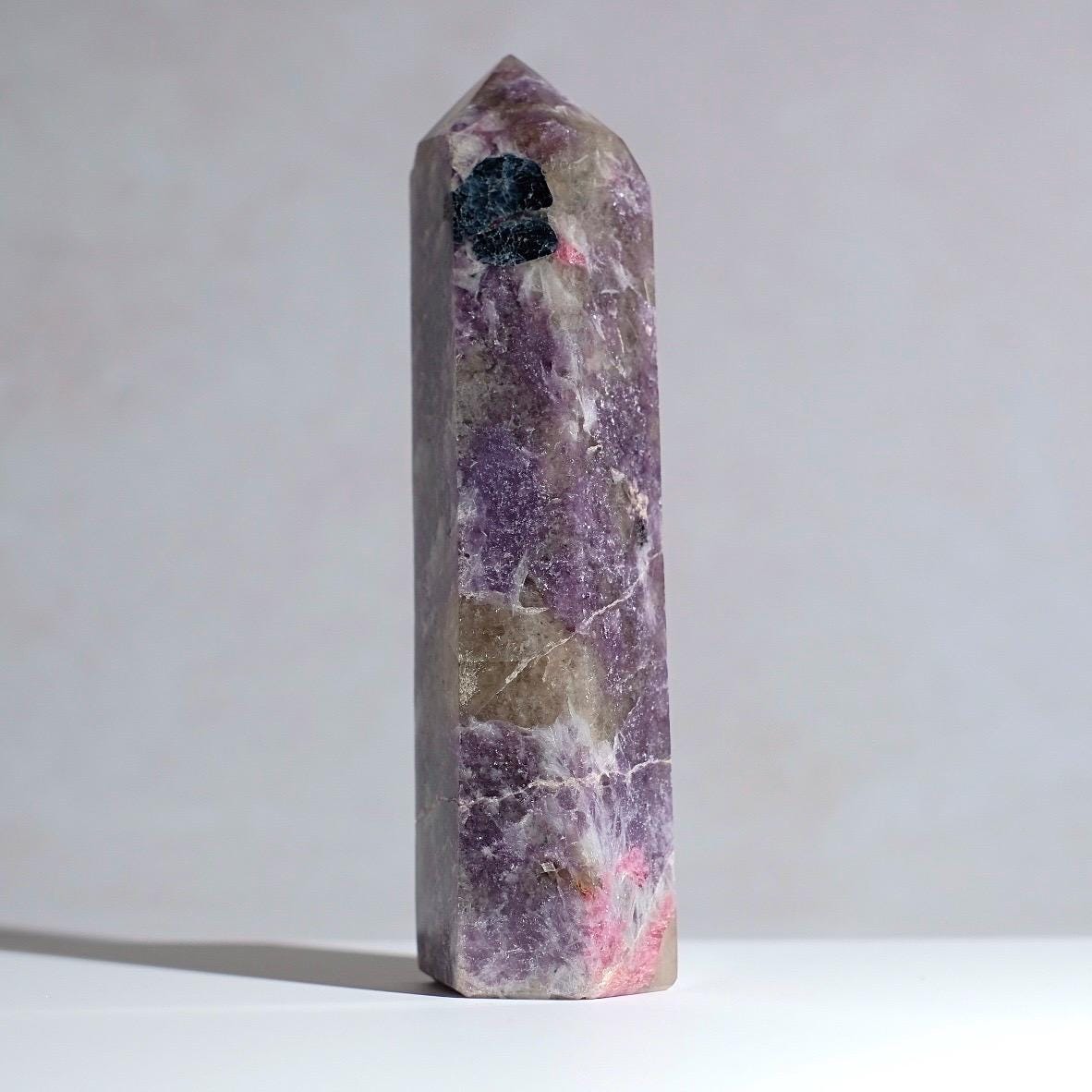 Unicorn Stone Tower w. Apatite | Pink Tourmaline + Lepidolite Crystal Point