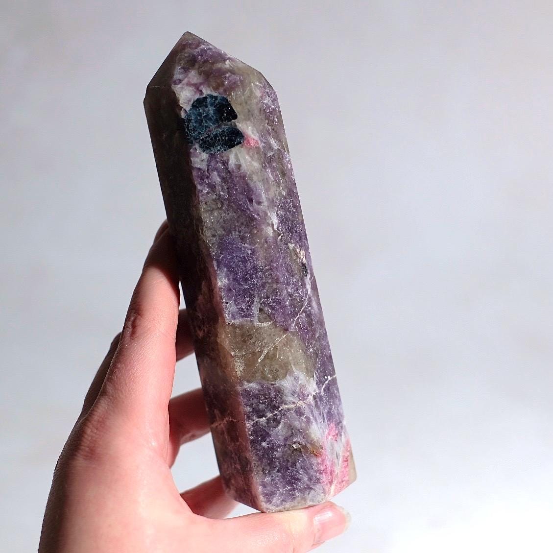 Unicorn Stone Tower w. Apatite | Pink Tourmaline + Lepidolite Crystal Point