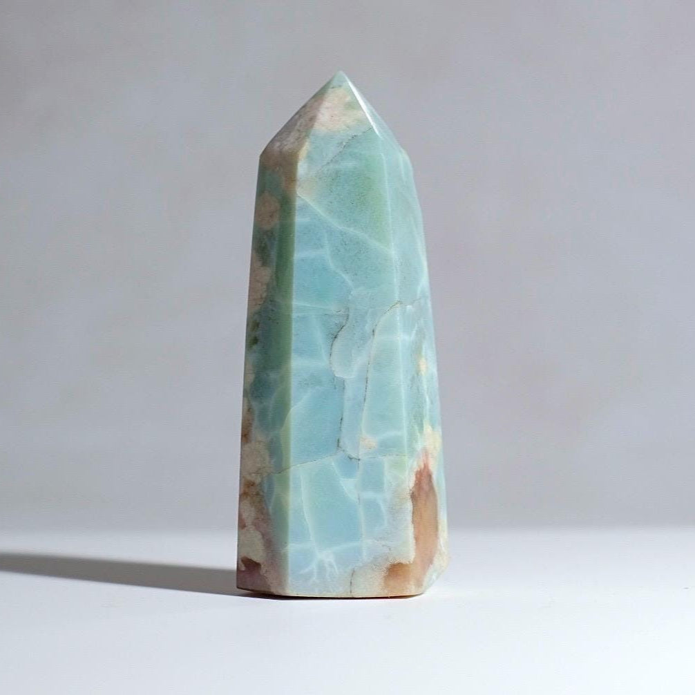 Rare Blue Flower Agate Tower | Green Flower Agate Crystal Point