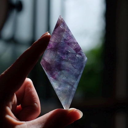 Fluorite Diamond + Stand | Fluorite Crystal Rhombus Carving