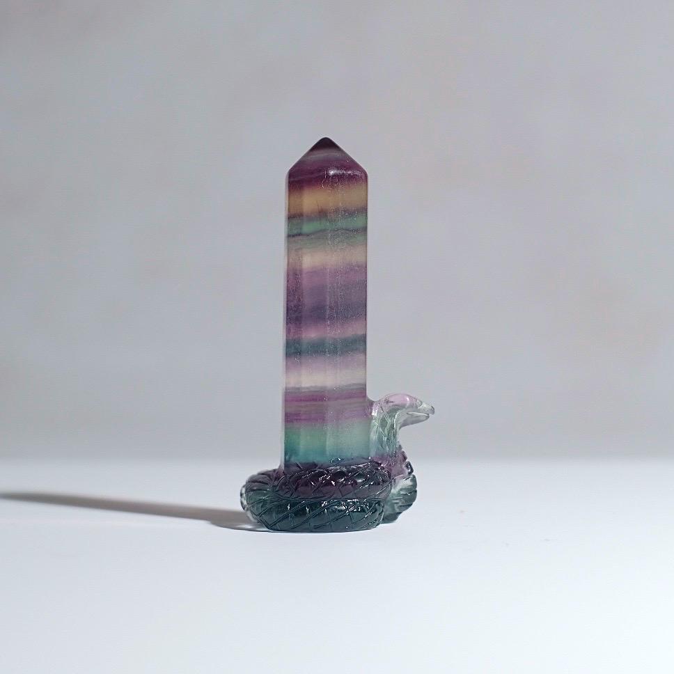 Snake Carved Rainbow Fluorite Point | Fluorite Crystal Tower