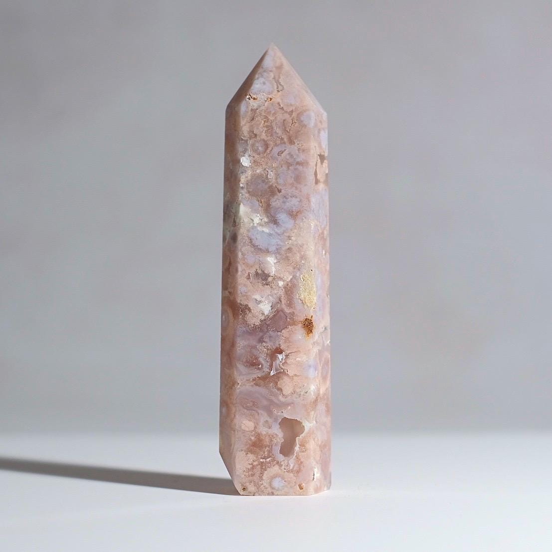 Pink Flower Agate Point | Cherry Blossom Agate Crystal Tower