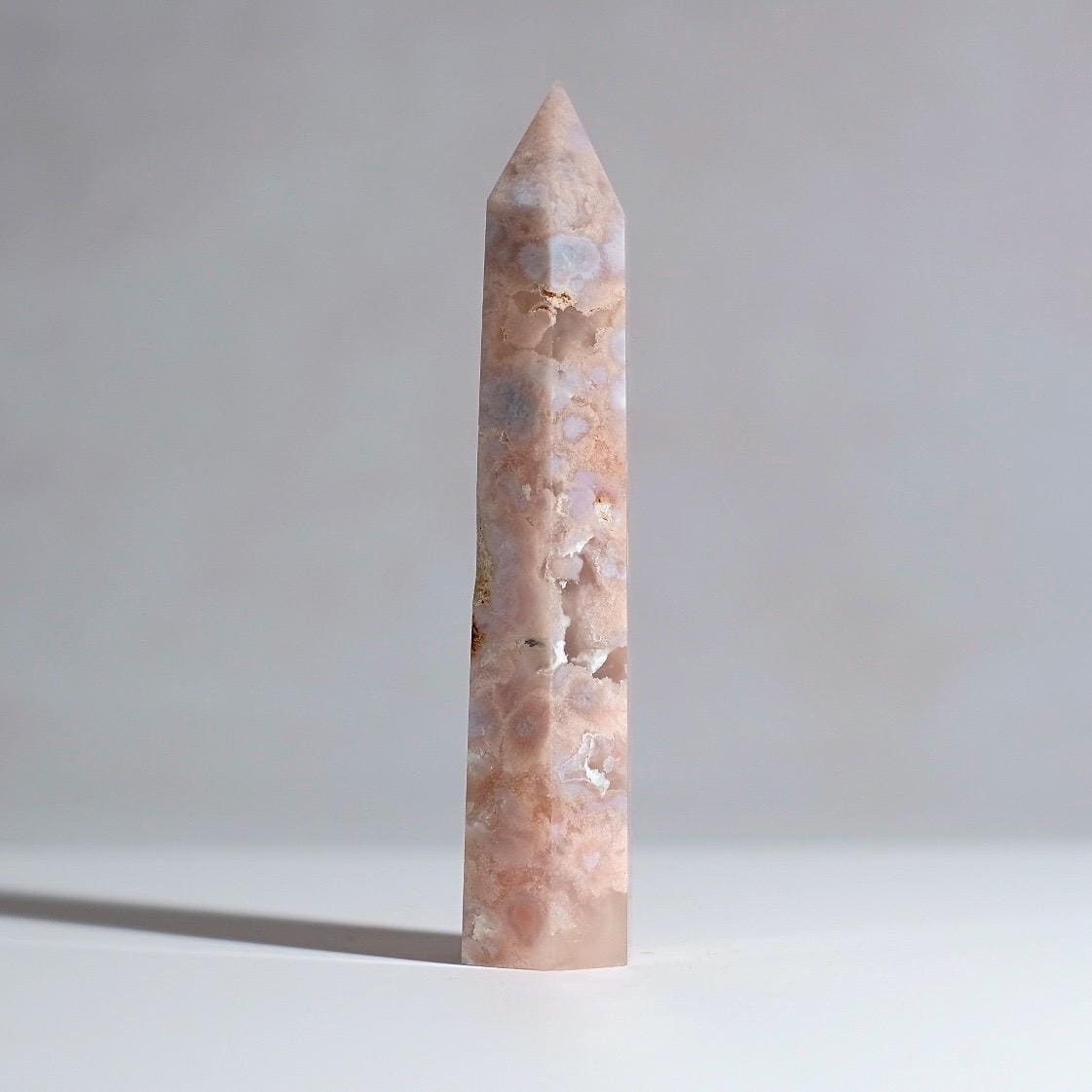 Pink Flower Agate Point | Cherry Blossom Agate Crystal Tower