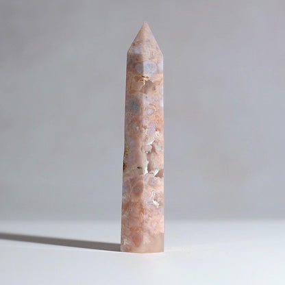 Pink Flower Agate Point | Cherry Blossom Agate Crystal Tower