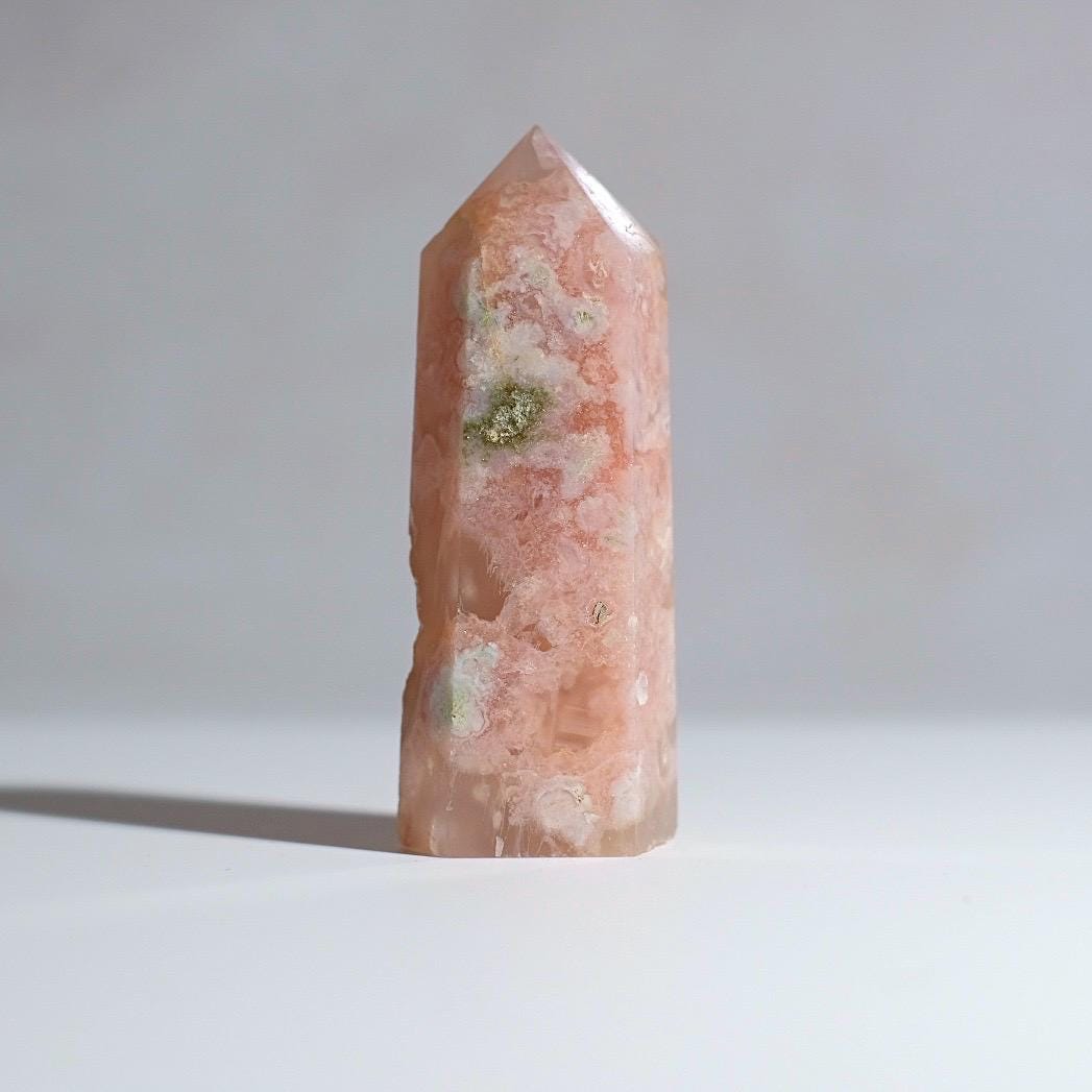 Pink Flower Agate Point | Cherry Blossom Agate Crystal Tower