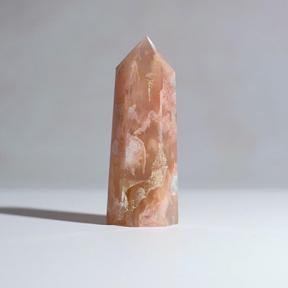 Pink Flower Agate Point | Cherry Blossom Agate Crystal Tower