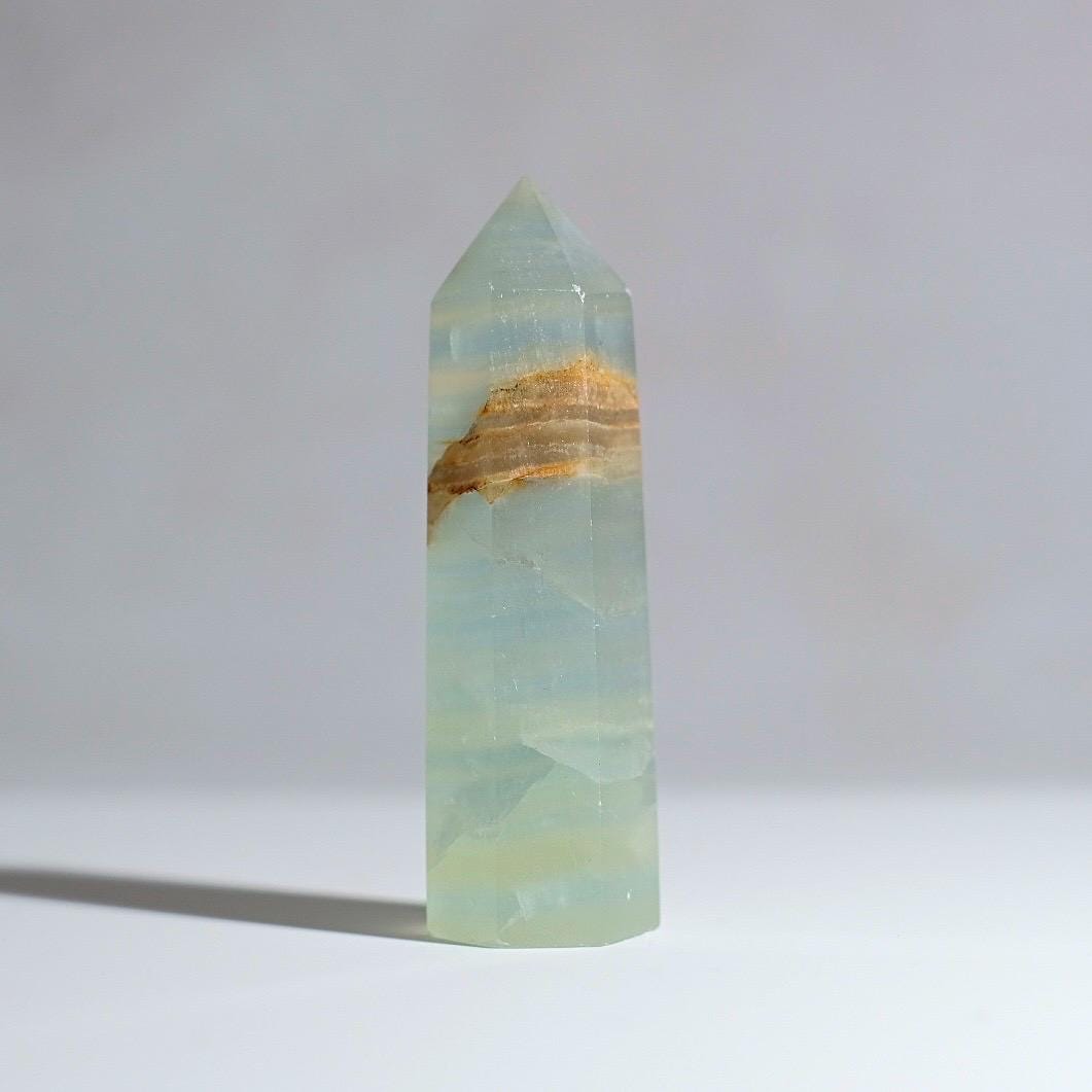 Lemurian Aquatine Calcite Point | Blue Onyx Crystal Tower