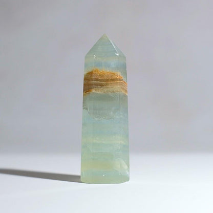 Lemurian Aquatine Calcite Point | Blue Onyx Crystal Tower