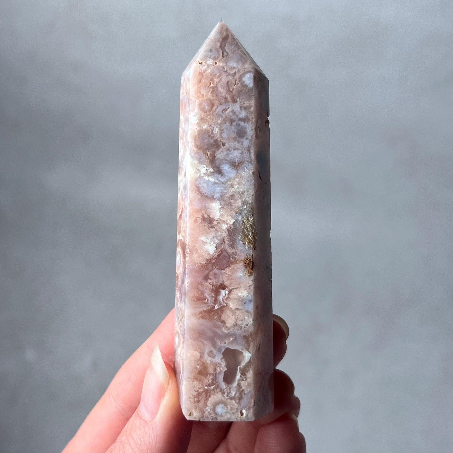 Pink Flower Agate Point | Cherry Blossom Agate Crystal Tower