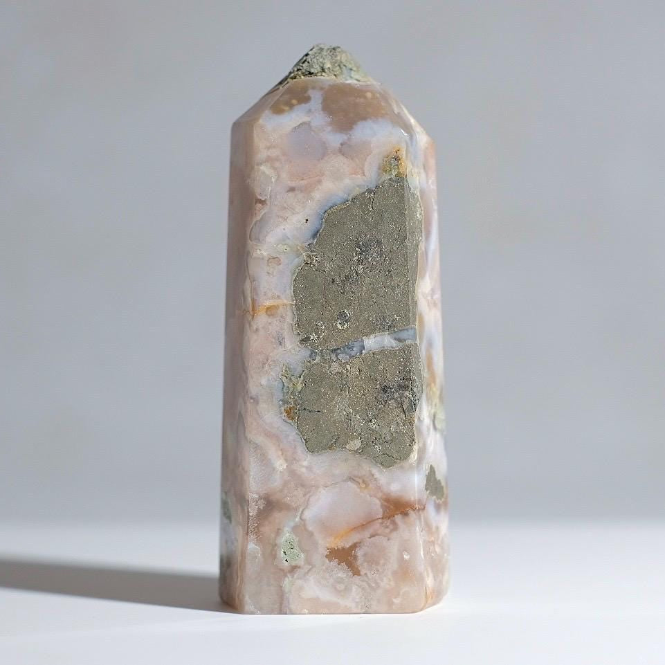 Flower Agate w. Pyrite Tower | Crystal Point