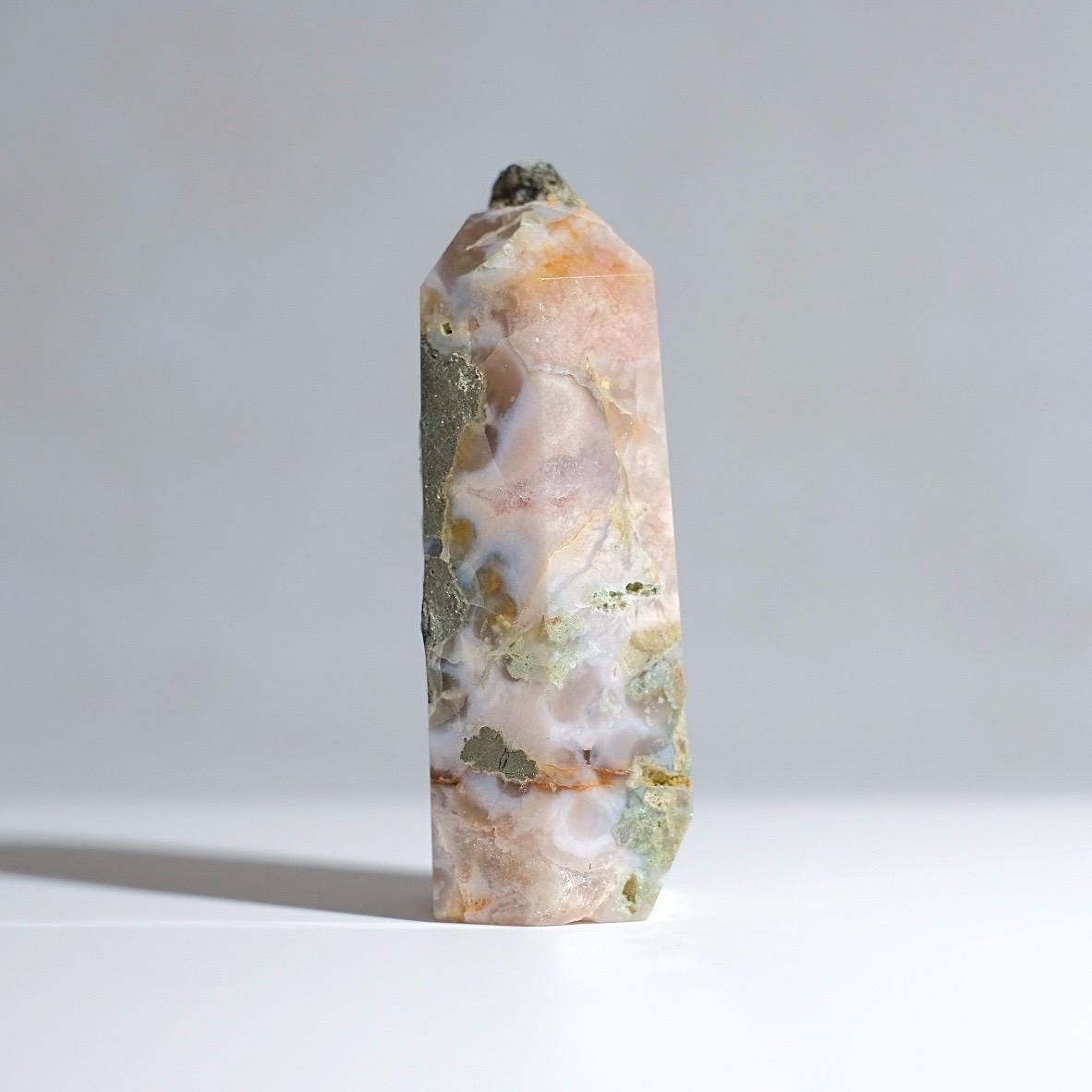 Flower Agate w. Pyrite Tower | Crystal Point