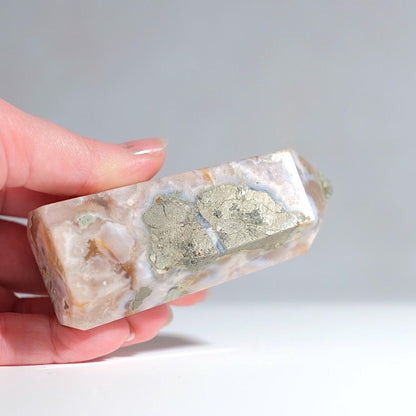 Flower Agate w. Pyrite Tower | Crystal Point