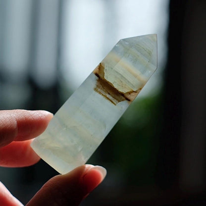 Lemurian Aquatine Calcite Point | Blue Onyx Crystal Tower