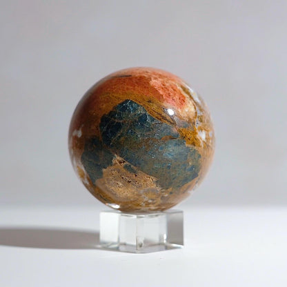 Blue Apatite in Orange Calcite Sphere | Apatite Jasper Crystal Sphere